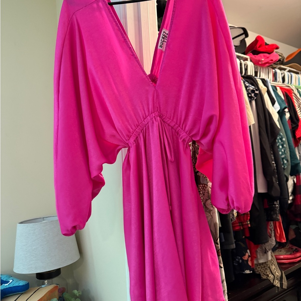 BUCKETLIST Hot Pink V-Neck Dress